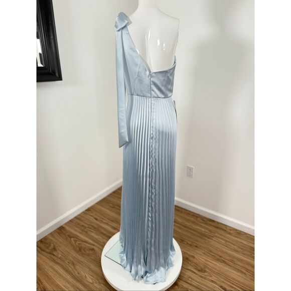 Amsale Womens Satin One-Shoulder Pleated Keyhole Sleeveless Gown Ice Size 6 - Picture 10 of 12